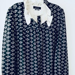 Isabel Marant 100% Silk Navy Cream Floral Shirt Dress IT42